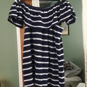Old Navy Blue & White Off the Shoulder T-Shirt